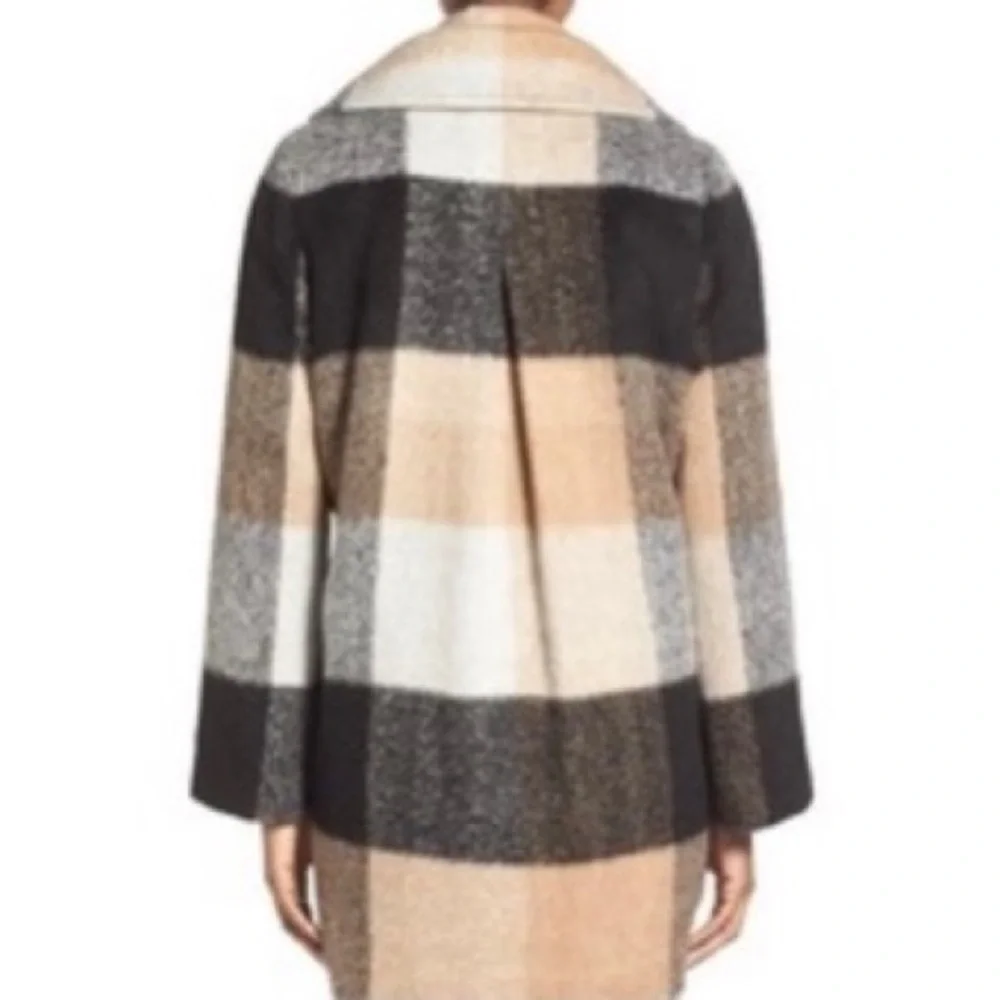BADGLEY MISCHKA 'Maxine' Plaid Longline Wool Coat, tan/black/white